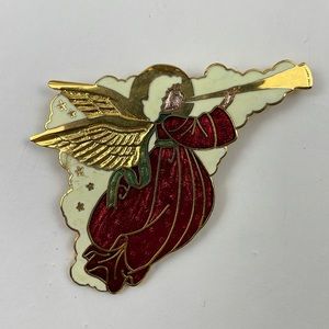 Vintage FISH & CROWN Gold Tone Angel Brooch